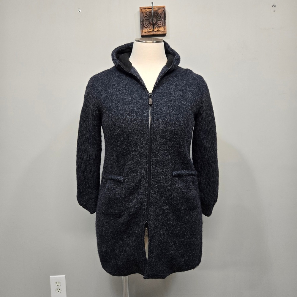 Vintage Hammerschmid Longline Sweater Coat 14W Charcoal Gray Wool Hooded Jacket
